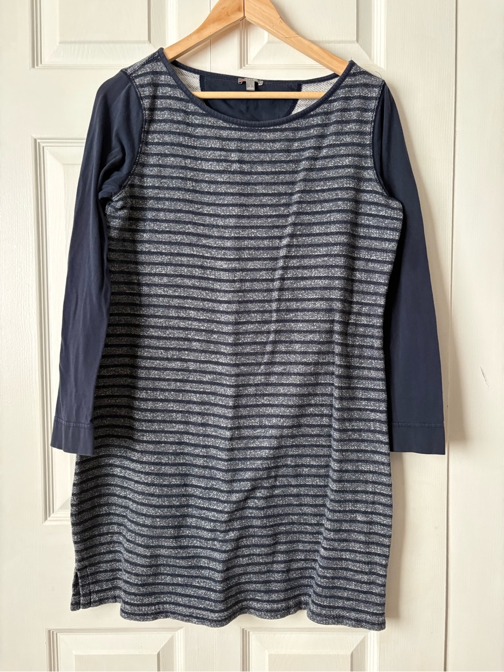 Talbots Navy Striped Long-Sleeve Shift Dress